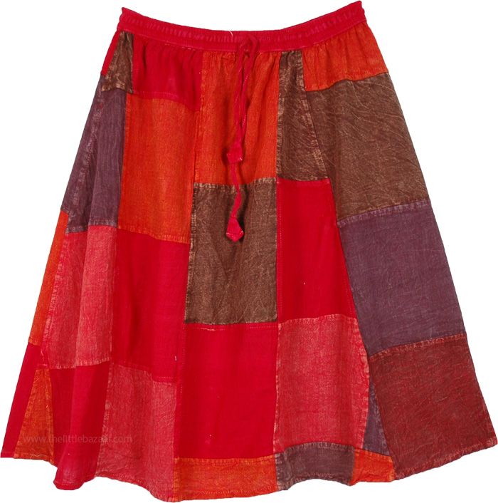 Red Rocks Vintage Patchwork Short Cotton Skirt