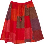 Washed Cotton Short Skirt with Brick Toned Patchwork [7438]