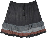 Black Short Skirt with Frilled Hem and Elastic Waist