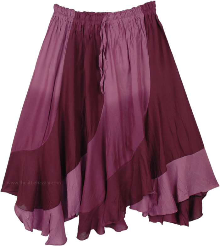 Wrinkled Rayon Midi Skirt in Purple Hues