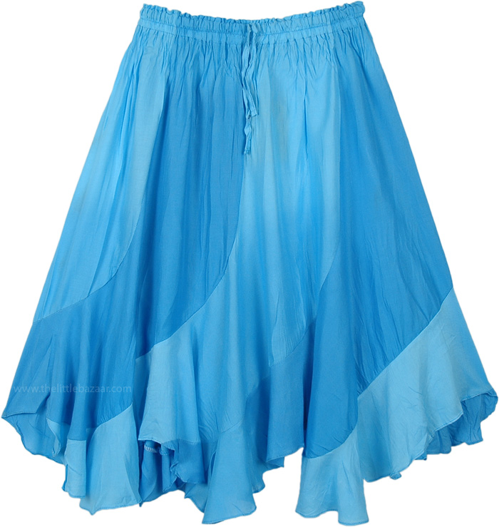 Fantasy Blue Spiral Cut Beach Festival Midi Skirt