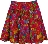 Deep Pink Short Flared Skirt with Floral Patchwork [7495]