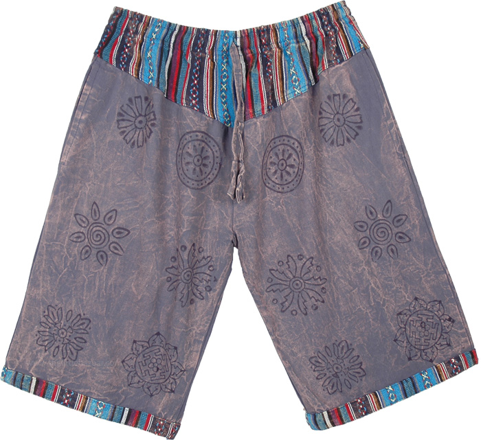 Gray Shorts with Gypsy Long Shorts With Block Print