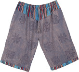 Cotton Washed Unisex Shorts in Blue with Screen Print [7584]
