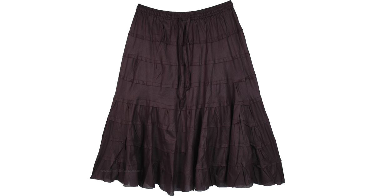 Solid Black Cotton Tiered Short Skirt 