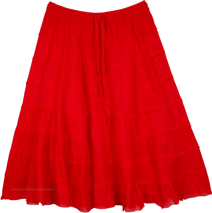 Tiered Spanish Red Short Cotton Skirt