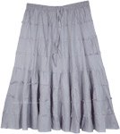 Steel Gray Tiered Short Cotton Skirt with Lining [7746]