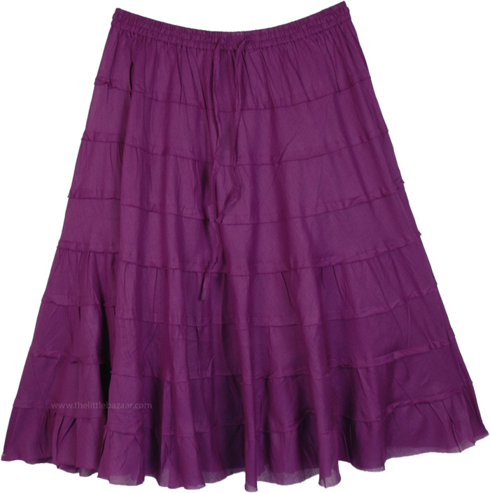 Gypsy Cotton Skirt in Purple with Tiers, Solid Purple Cotton Tiered Summer Short Skirt