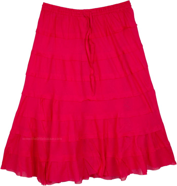 Hot Pink Tiered Cotton Short Summer Skirt | Short-Skirts | Pink ...