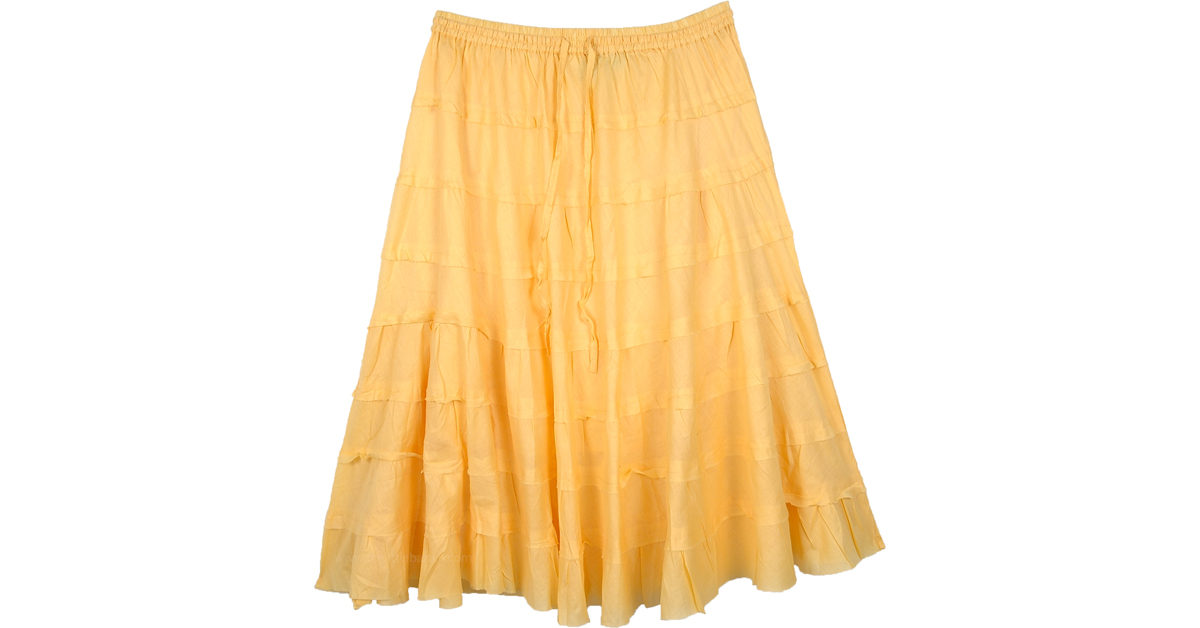 Buttercup Yellow Tiered Short Skirt in Cotton | Short-Skirts | Yellow ...