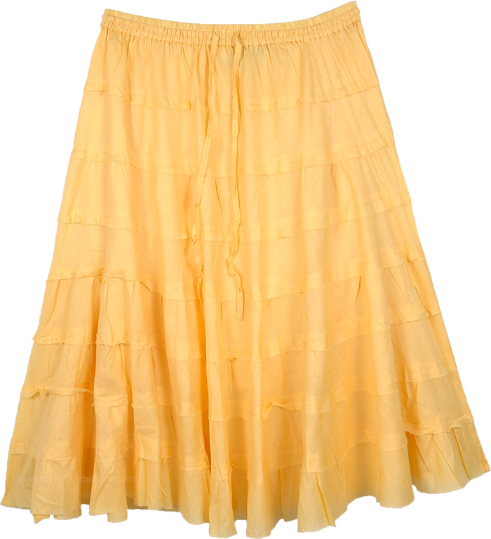 Pale Yellow Tiered Short Cotton Skirt with Lining - Short-Skirts - Sale ...