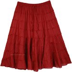 Burgundy Tiered Short Cotton Skirt with Lining [7752]
