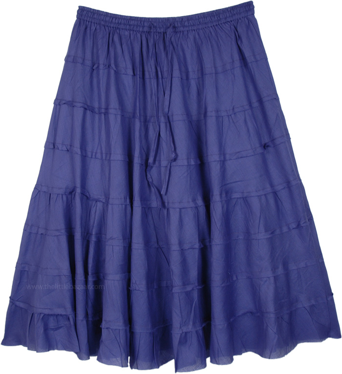 Midnight Blue Tiered Short Skirt in Cotton