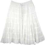 Solid White Knee Length Skirt with Tiers [7755]