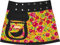 Yellow Blooms Reversible Wrap Short Skirt with Buttons