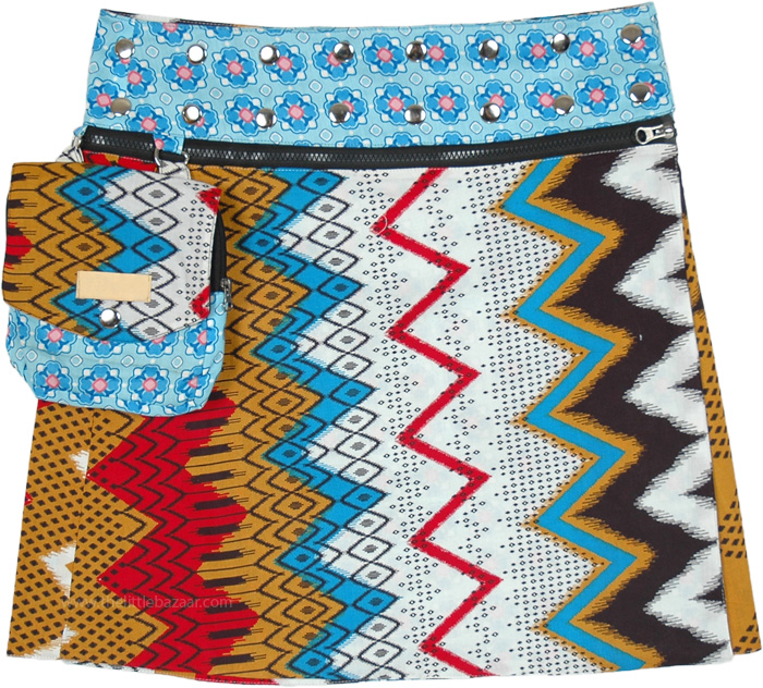 Snowy Bohemian Hues Reversible Wrap Skirt with Pockets