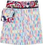 Cotton Short Snap Wrap Skirt Black Red with Fanny Pack