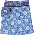 Reversible Blue Short A-Line Wrap Skirt Pocket