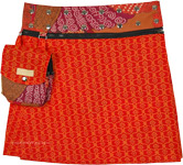 Orange Flowers Skirt with Buttoned Waist and Pocket [7782]