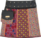 Vertical Floral Panels Reversible Short Wrap Skirt with Pockets