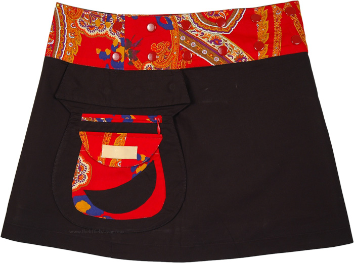 Snap Wrap in Red Paisley Reversible Short Skirt