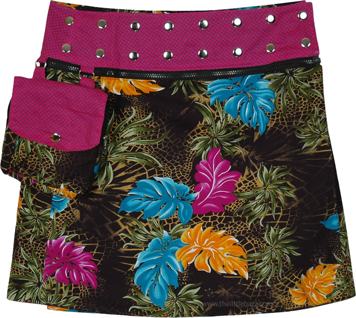 Cabo Floral Reversible Snap Wrap Short Skirt