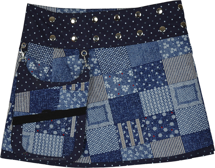Navy Polka Reversible Four-Way Mini Wrap Skirt