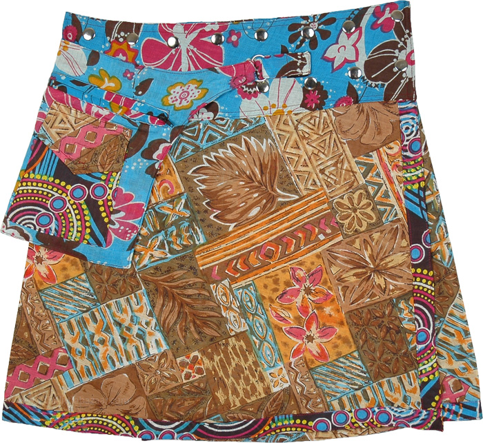 Short Floral Skirt with Wrap Around Waist and Snap Buttons - Short ...