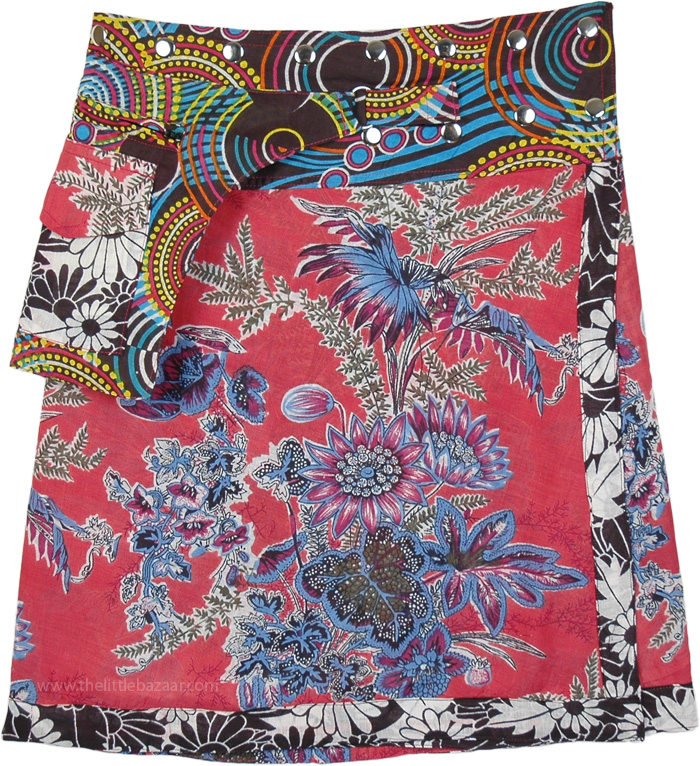 Wild Floral Short Snap Wrap Skirt with Fanny Pack