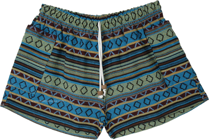 Hippie By Nature Striped Cotton Shorts with Pockets | Shorts | Blue ...