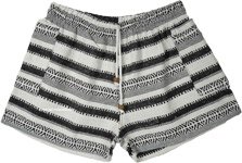 Black White Boho Striped Cotton Shorts with Pockets