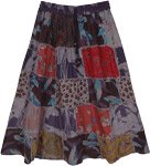 Grey Rayon Knee Length Handmade Patchwork Skirt