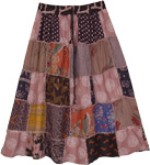 Deep Taupe Knee Length Gypsy Patchwork Skirt