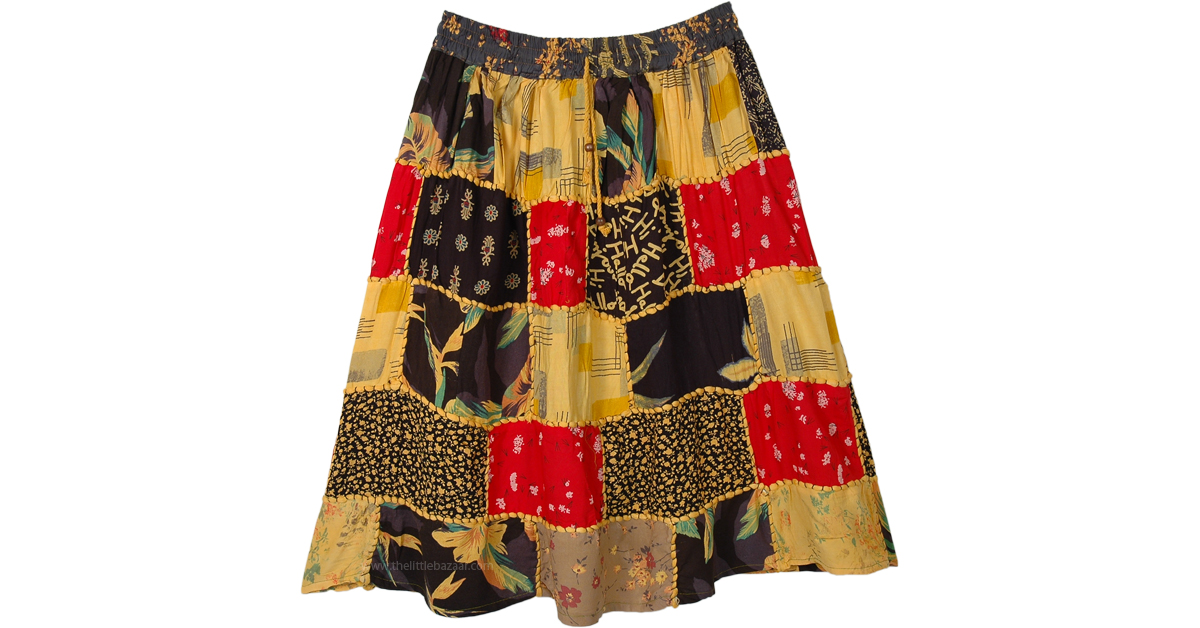 Orange Melange Rayon Short Patchwork Skirt | Short-Skirts | Orange ...