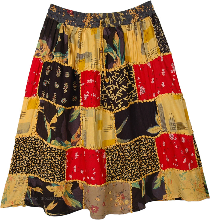 Orange Melange Rayon Short Patchwork Skirt