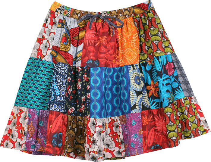 Funky Boho Mini Skirt with Floral Patchwork