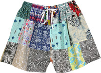 Cotton Flower Patch Shorts with Drawstrings [7922]