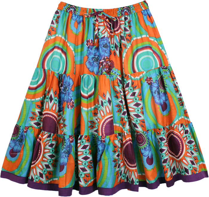 Tiered Boho Short Cotton Skirt in Abstract Floral - Short-Skirts - Sale ...