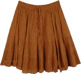 Cotton Skirt in Brown with Drawstrings and Horizontal Tiers [7938]
