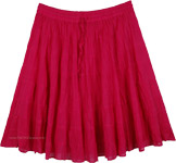 Fuschia Pink Tiered Cotton Short Skirt