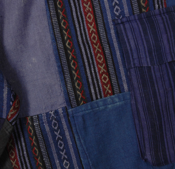 Unisex Purple Blue Hippie Cotton Patchwork Cargo Shorts