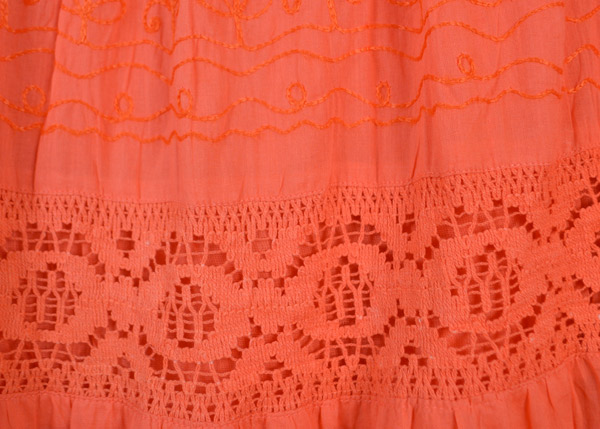 Orange Crush Cotton Midi Skirt with Lace