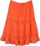 Orange Cotton Skirt with Lace [8145]
