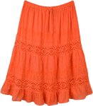 Orange Crush Cotton Midi Skirt with Lace