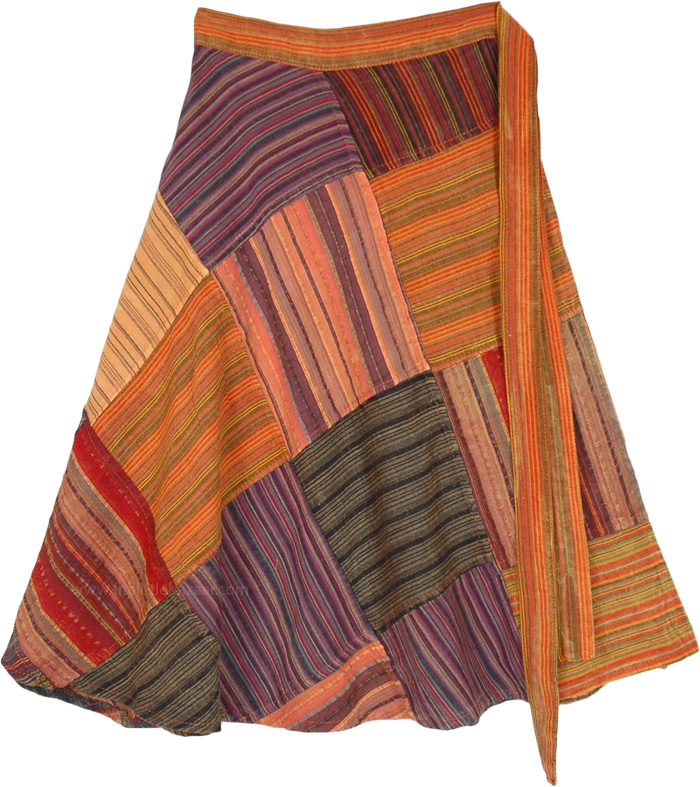 Pumpkin Spice Patchwork Short Wrap Skirt