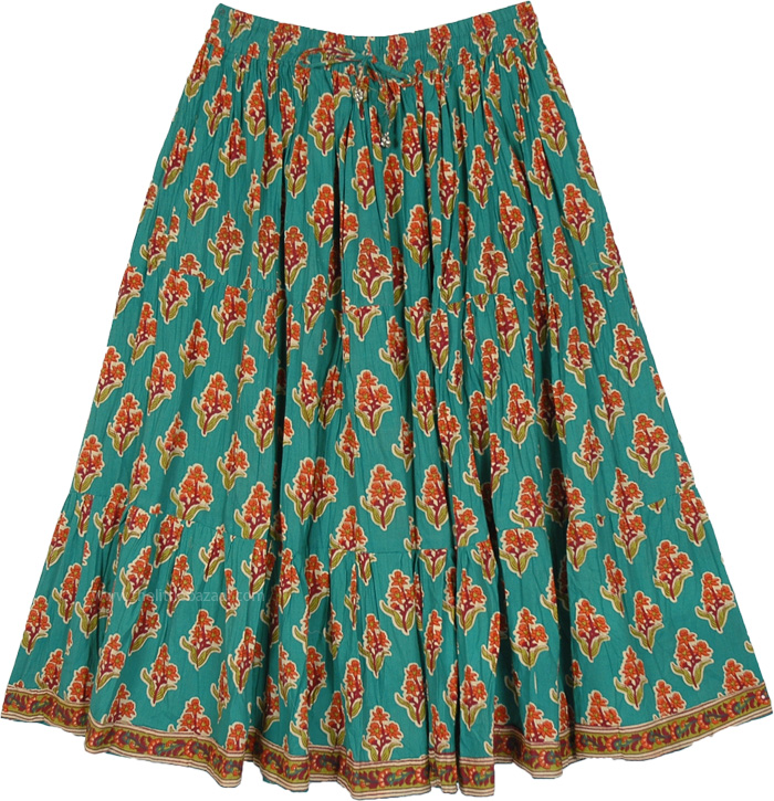 Floral Print Full Knee Length Cotton Summer Skirt