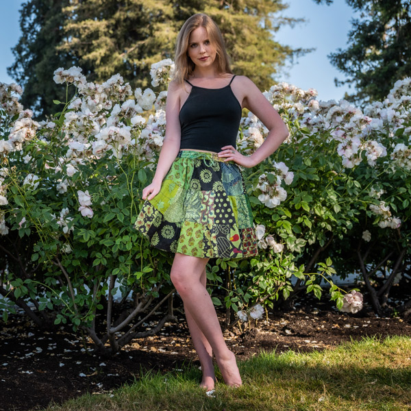 Floral Green Funky Short Cotton Patchwork Skirt