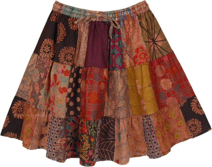 Floral Dusk Mixed Patchwork Cotton Short Skirt | Short-Skirts ...