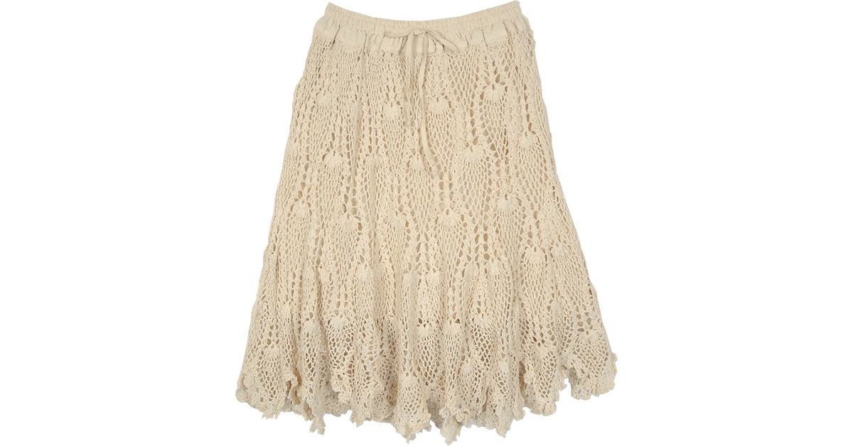 Ecru Natural Color Crochet Pattern Short Skirt | Short-Skirts | Off ...