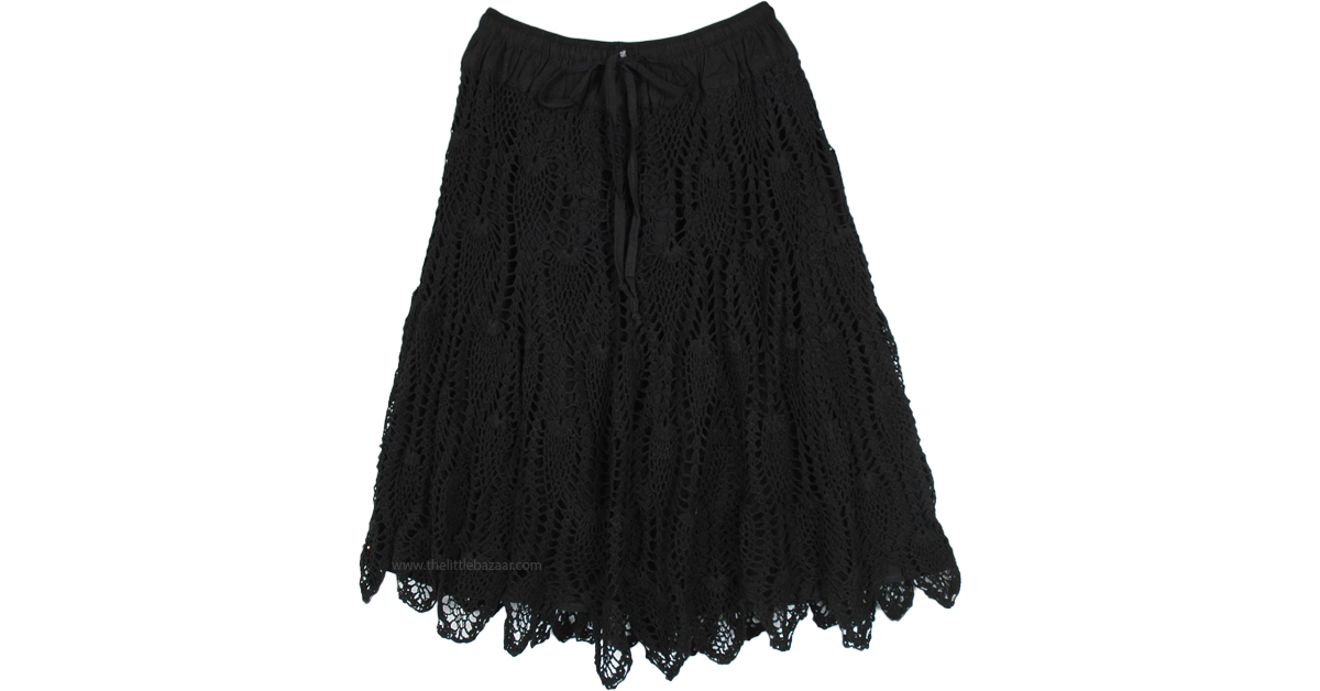 Raven Black Handmade Crochet Knit Short Skirt | Short-Skirts | Black ...